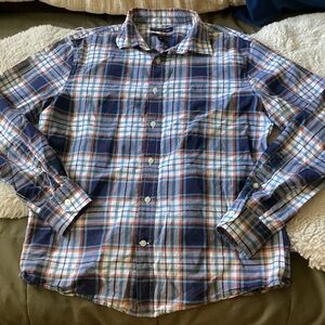 Banana Republic Navy and White Plaid Men's Shirt